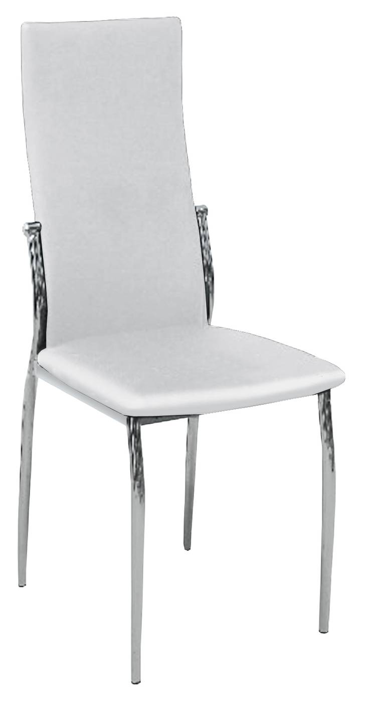 Silla de comedor. Estructura metálica cromada. Respaldo y asiento tapizado en polipiel blanca